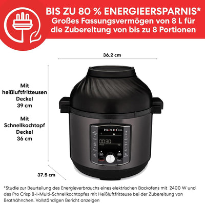 Instant Pot Pro Crisp 11-in-1-Elektro-Multikocher – Schnellkochtopf, Heissluftfritteuse, Slow Cooker