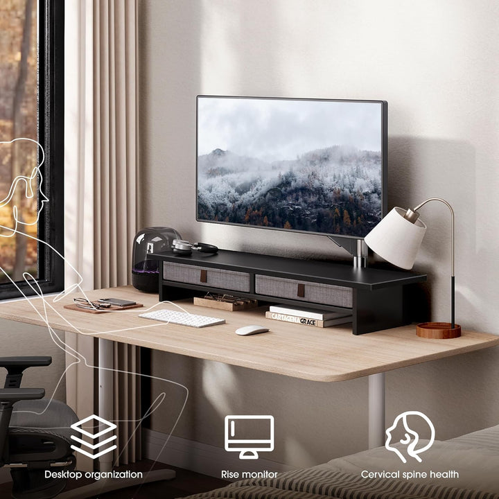 Fenge Dual Monitorständer Riser 2 Etagen Computer Monitor Ständer mit Schublade für PC Laptop Drucke