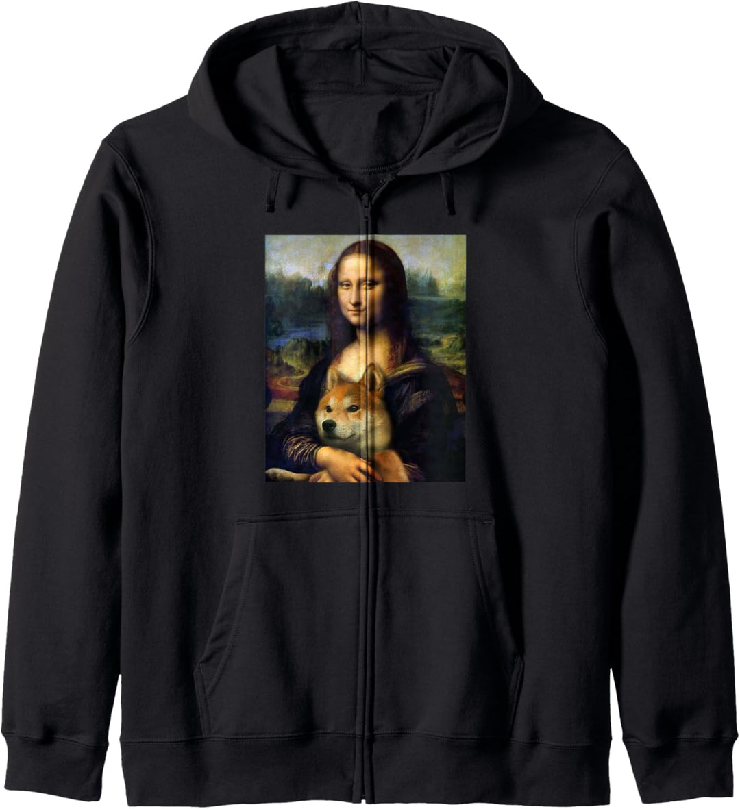 Mona Lisa da Vinci Druck Shirt, Mona Lisa mit Shiba Inu Hund Kapuzenjacke