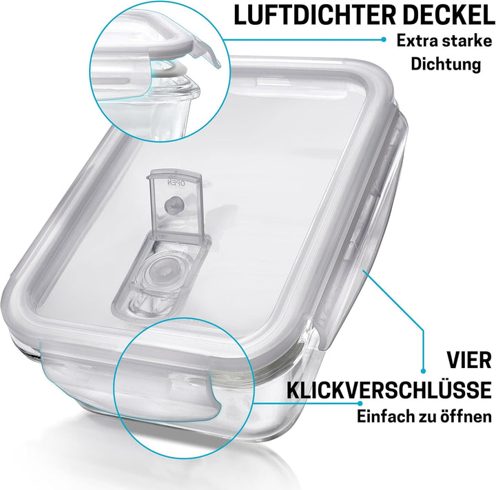 Meal Prep Container aus Glas mit Transparentem Dampfventildeckel – Luftdicht Verschliessbare Frischh