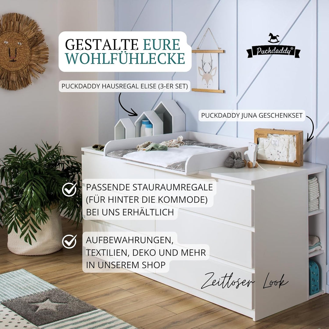 Puckdaddy Lennard | Wickelaufsatz kompatibel mit IKEA Malm Kommoden u.Ä. | 159,5x78x10 cm | Wickelau