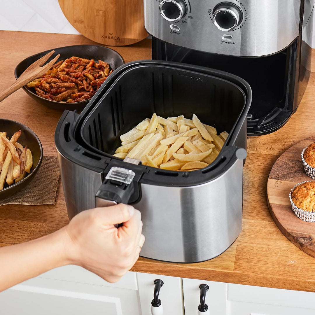 Karaca Multifry Inox 1700W Doppelfritteuse 5,5 Liter XL, Öl verspritzt, grossen Behälter, Geruchsneu