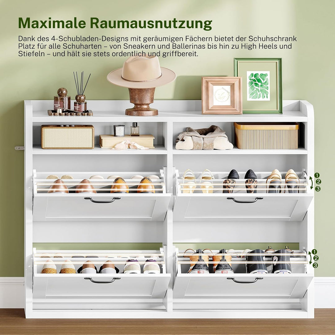 TEENFON Schuhschrank Schmal–105 cm breiter Schuhkipper mit 4 Klappen&amp;2 offenen Fächern, mit verstell