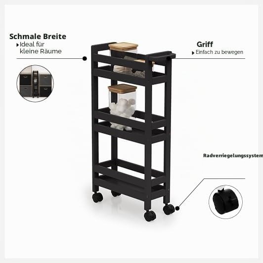 5 five simply smart 5five - servierwagen mit Rollen 3 Ebenen colorama schwarz khôl