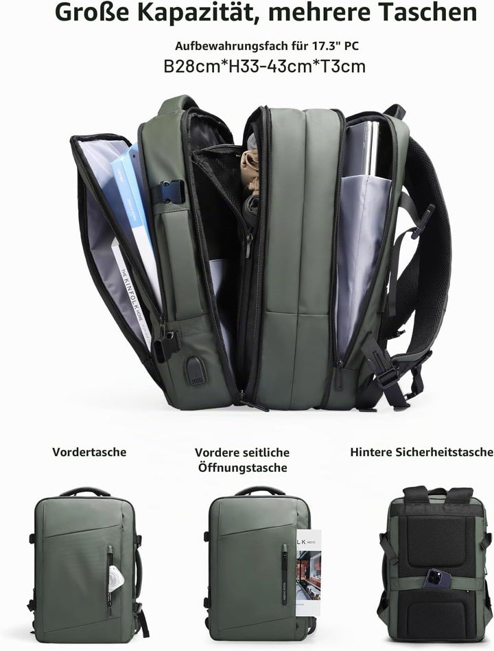 MARK RYDEN Business Rucksack Herren, Erweiterbarer 26L-38L Reiserucksack mit USB, Laptop Rucksack fü