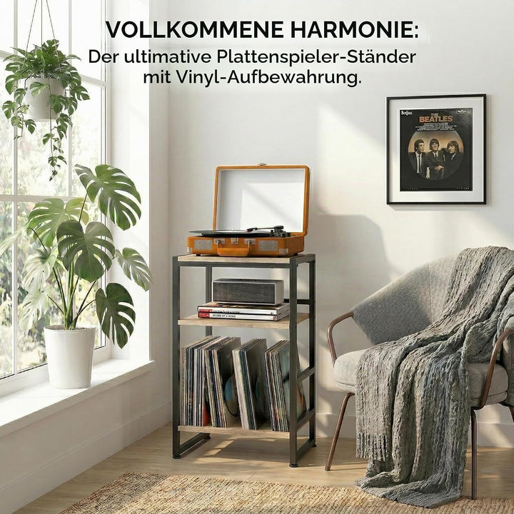 Plattenspieler-Ständer, 3 Etagen Beistelltisch,Plattenspielertisch Aufbewahrung von Schallplatten, b