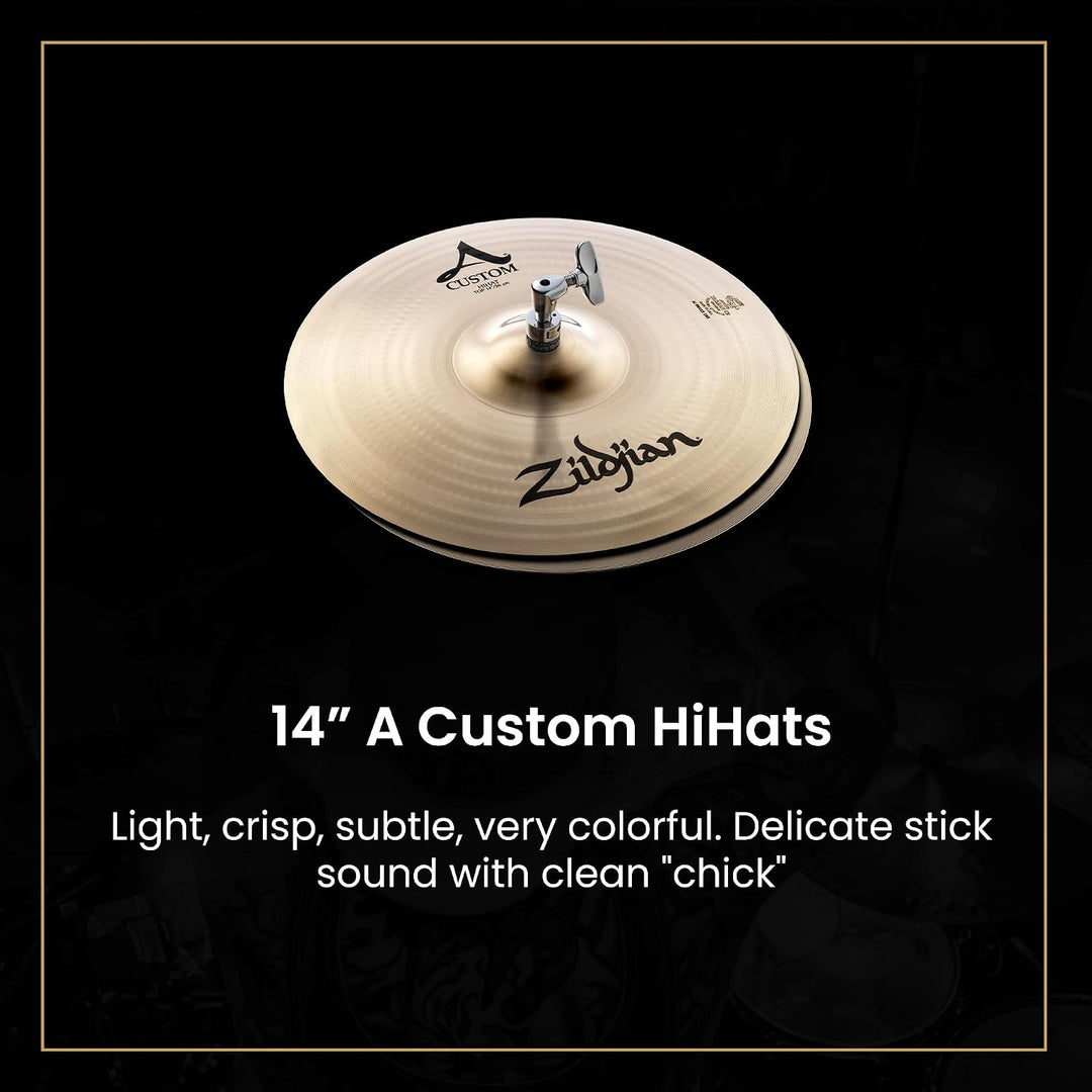 Zildjian A Custom Series Cymbal Box Set - 14" Hi-Hats, 16"/18" Crash, 20" Medium Ride A Custom 4 Pac