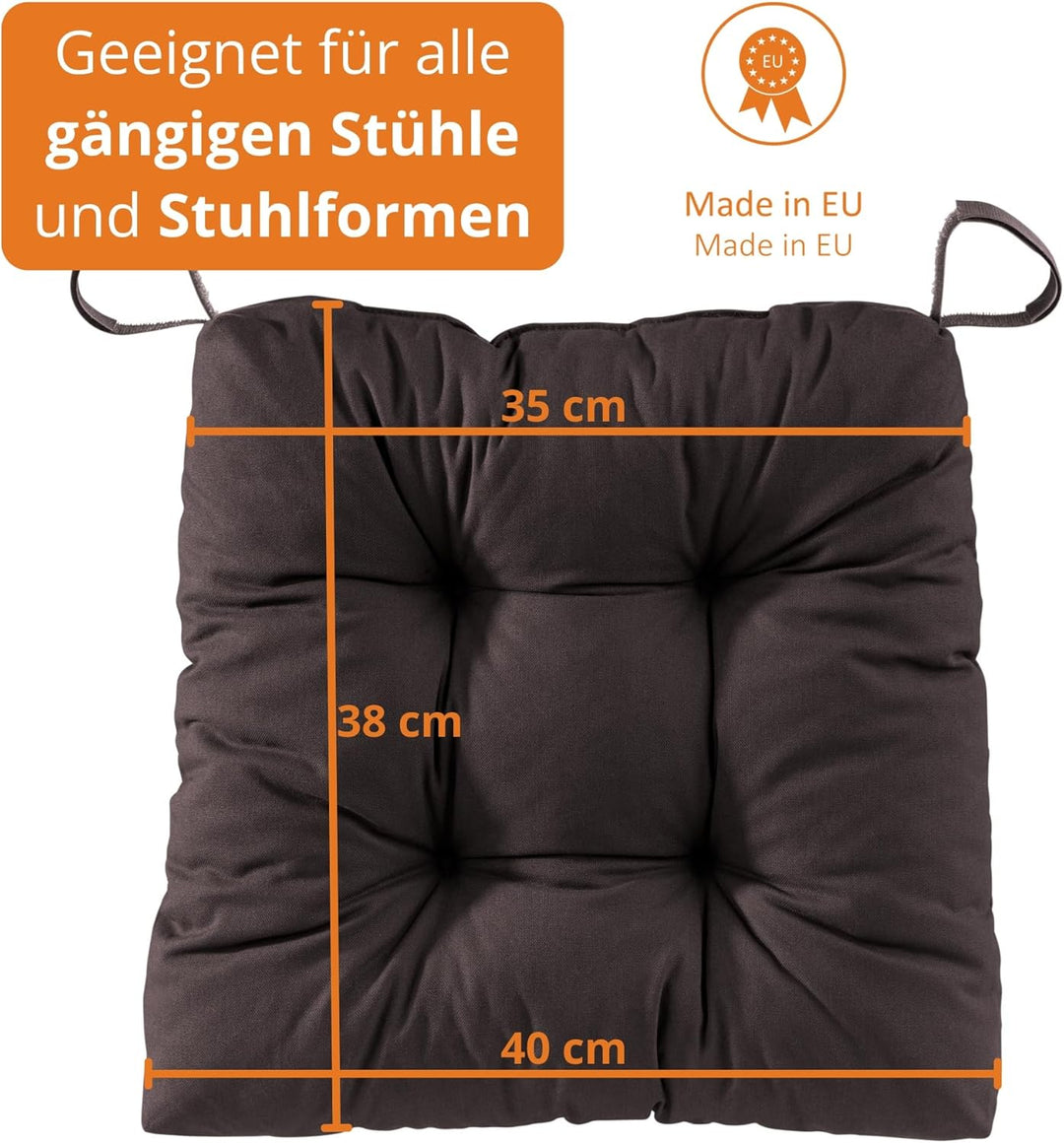 sleepling 4er Set Stuhlkissen 40 (vorne), 35 (hinten) x 38 x 7 cm, Sitzkissen für Stuhl &amp; Bank mit K