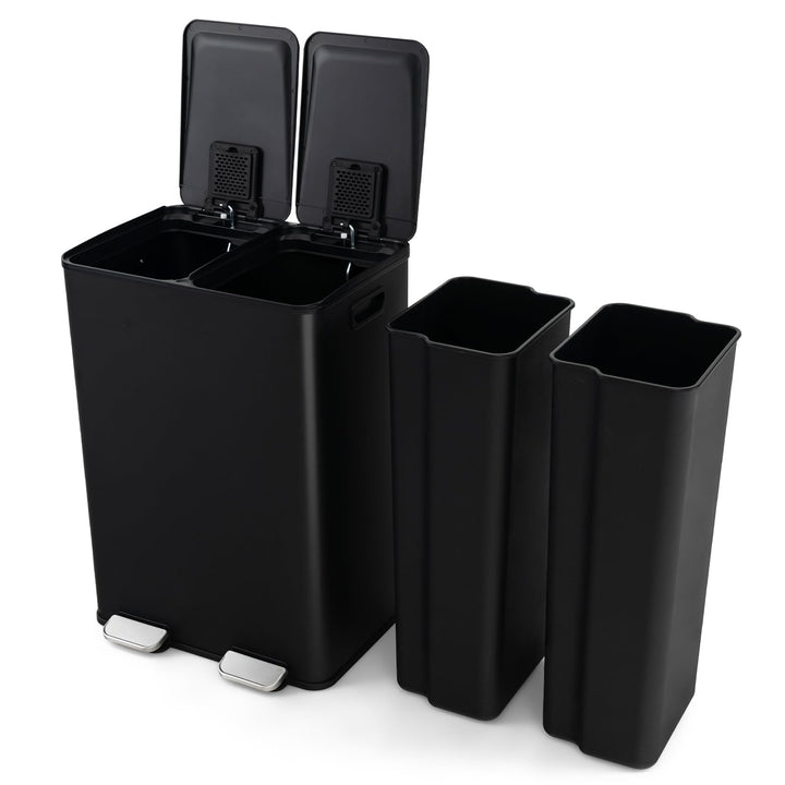 GIANTEX Mülleimer 2 Fächer 2 x 30 L, Doppelmülleimer Abfalleimer Küche, Küchenmülleimer Küchenabfall