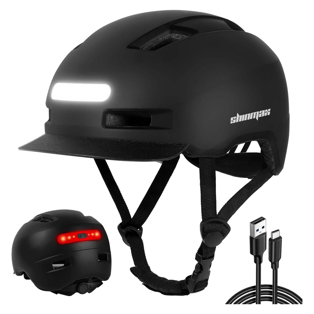 Shinmax Fahrradhelm Herren Damen, Helm Fahrrad mit USB Licht 5 Modi Fahrradhelm mit Visier, Mountain