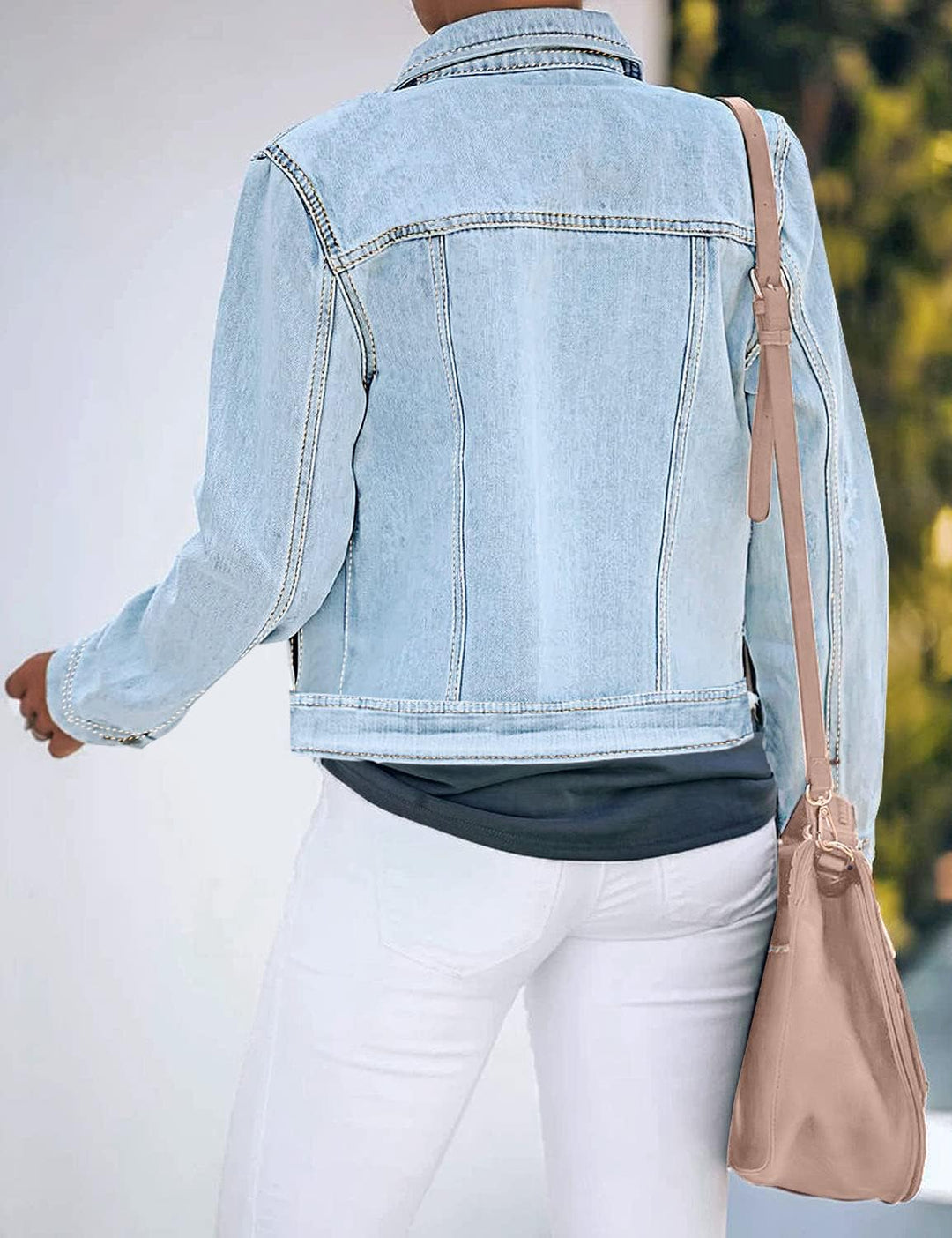 Jeansjacken Damen Jean Stretchy Langarm Trucker Jacke mit Tasche XL Azurblaue Stimmung, XL Azurblaue