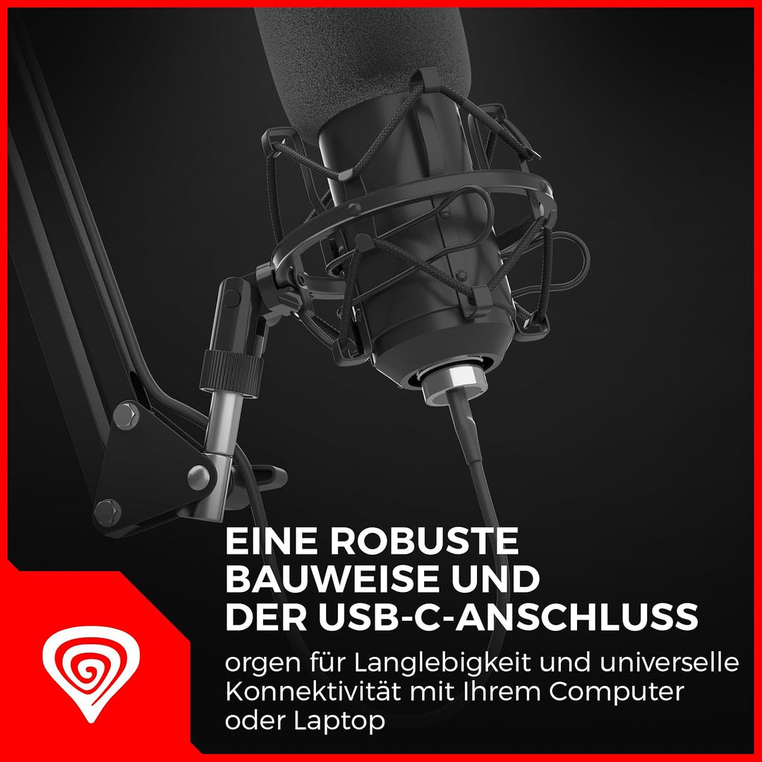 Genesis Gaming Mikrofon Radium 400 G2 mit Arm, USB Microphone Kit mit Stummschalttaste für Podcast S