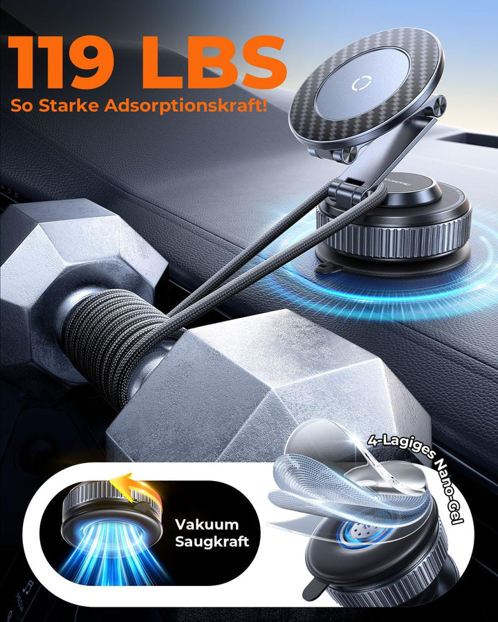 Upgraded 360°Drehbare Vakuum Handyhalterung Auto Magnetische, Nano-Gel Handyhalterung für Magsafe ,