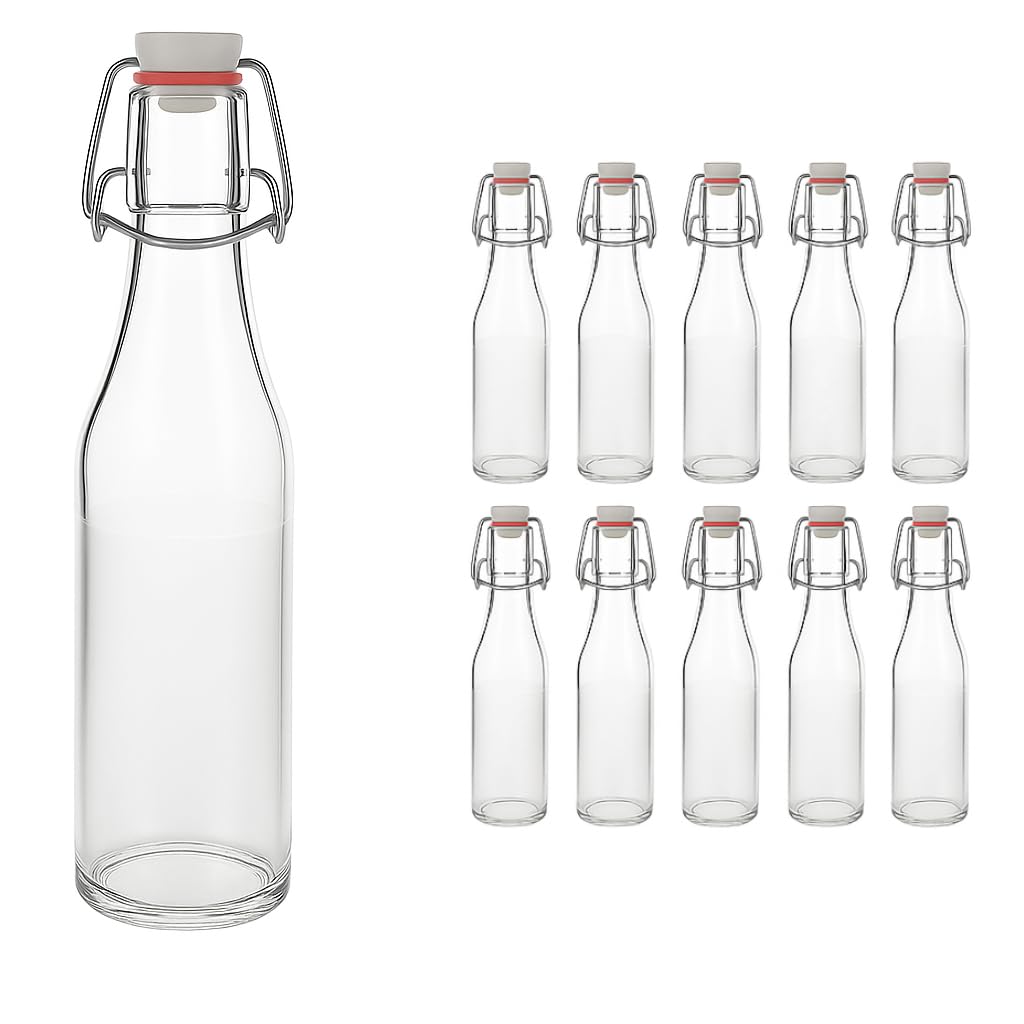 hocz 10er Set Bügelflaschen Bügelflasche Glasflaschen 330ml mit Bügelverschluss zum Selbstbefüllen B