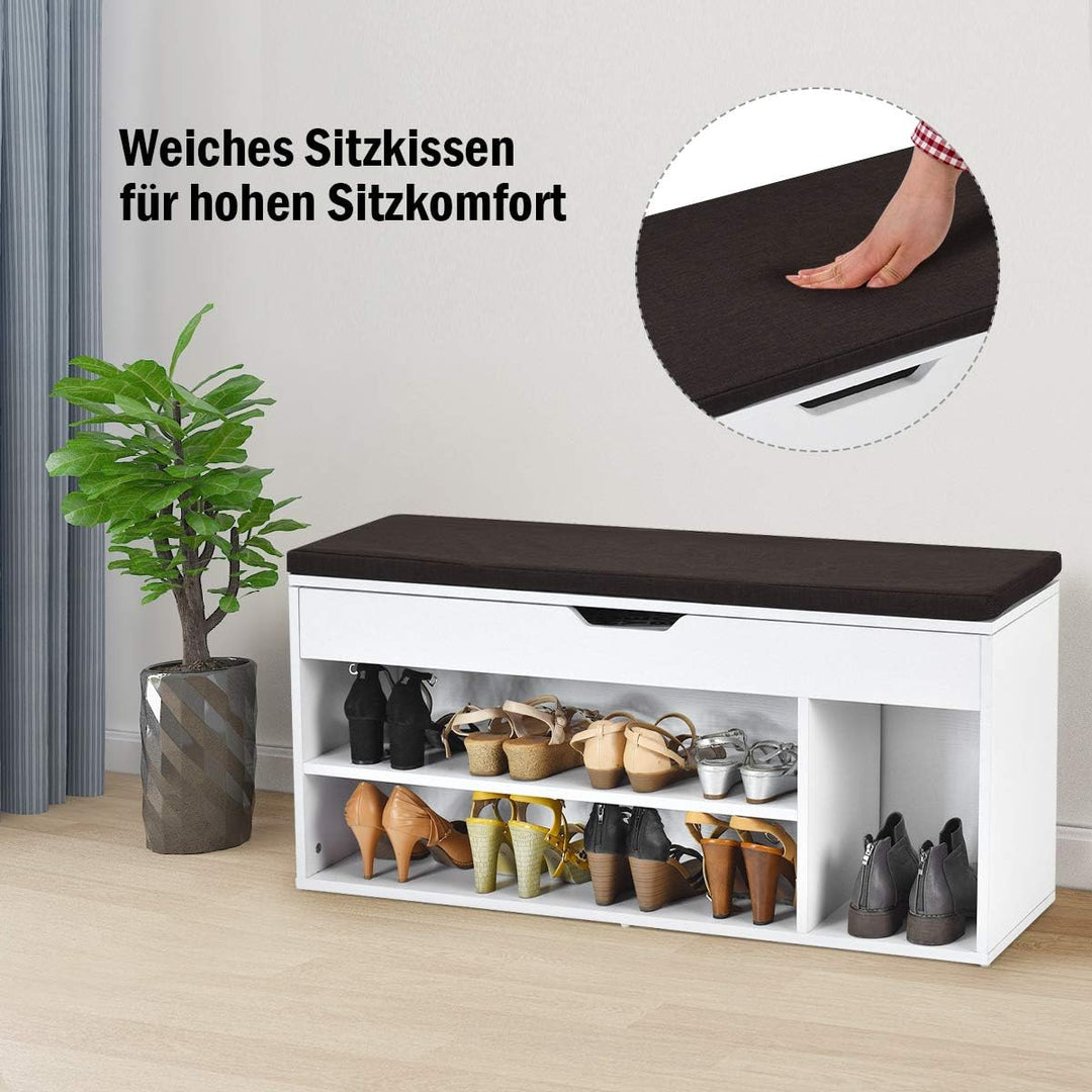 DREAMADE Schuhbank Sitzbank Holz, Schuhschrank mit abnehmbare Sitzfläche, 2 Schuhablage & Stauraum,