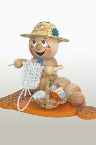 Drechslerei Kuhnert Räuchermann Rosi Strickwurm 13 cm Neuheit 37019