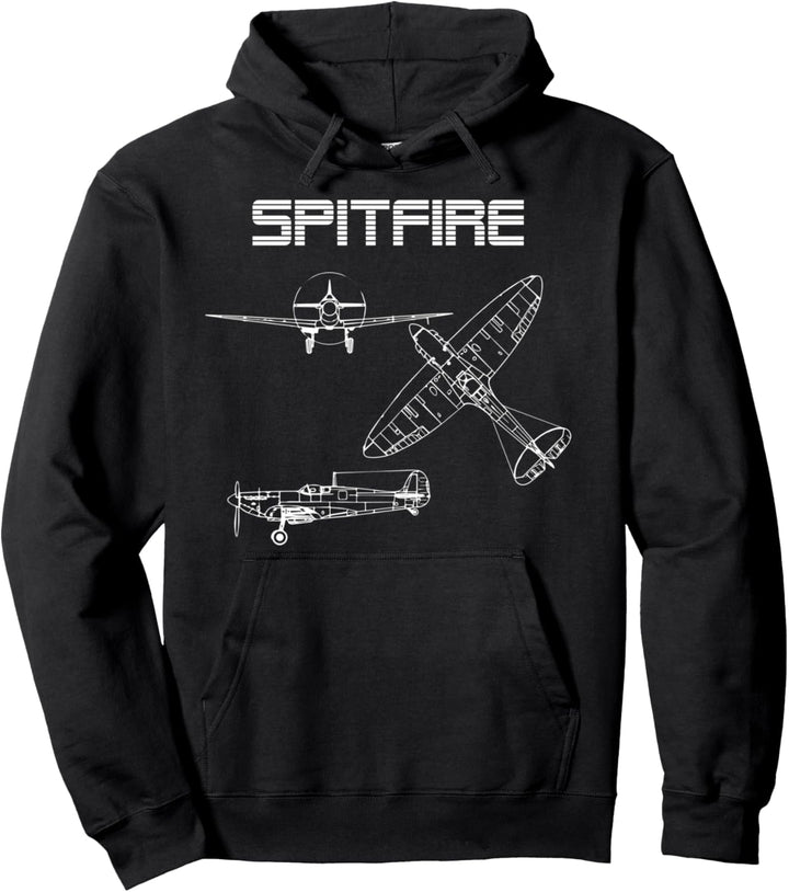 SM-Spitfire WW2 Flugzeug Warbird Blueprint Schematik Diagramm Pullover Hoodie