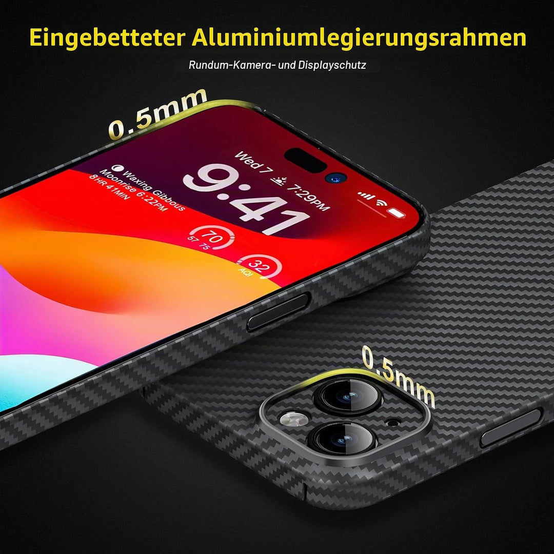 memumi Carbon Hülle für iPhone 15, 0,5 mm Superdünne, Hülle aus echter Aramidfaser [100% Aramidfaser