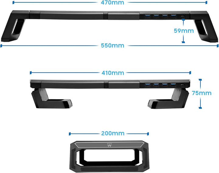 Ewent Monitorständer, RGB Monitor Riser, Klappbar, Smartphone- und Tablet-Halterung mit Ablagefach u