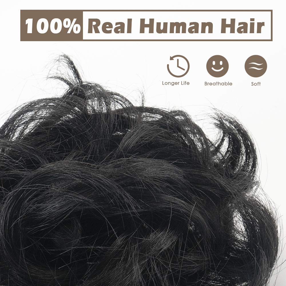 BARSDAR 100% Echthaar Haarteil Haargummi，Gelockt Unordentlich dutt extensions echthaar Haarteil Haar