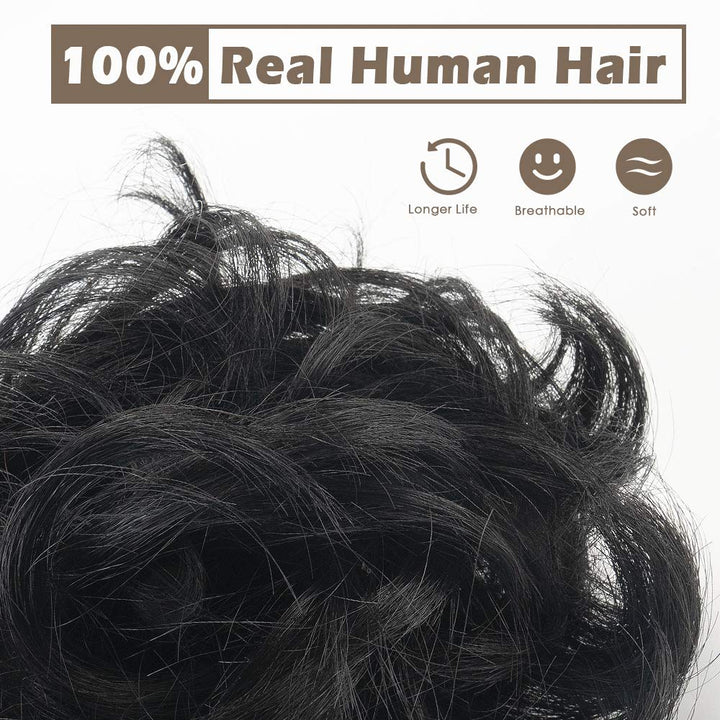 BARSDAR 100% Echthaar Haarteil Haargummi，Gelockt Unordentlich dutt extensions echthaar Haarteil Haar
