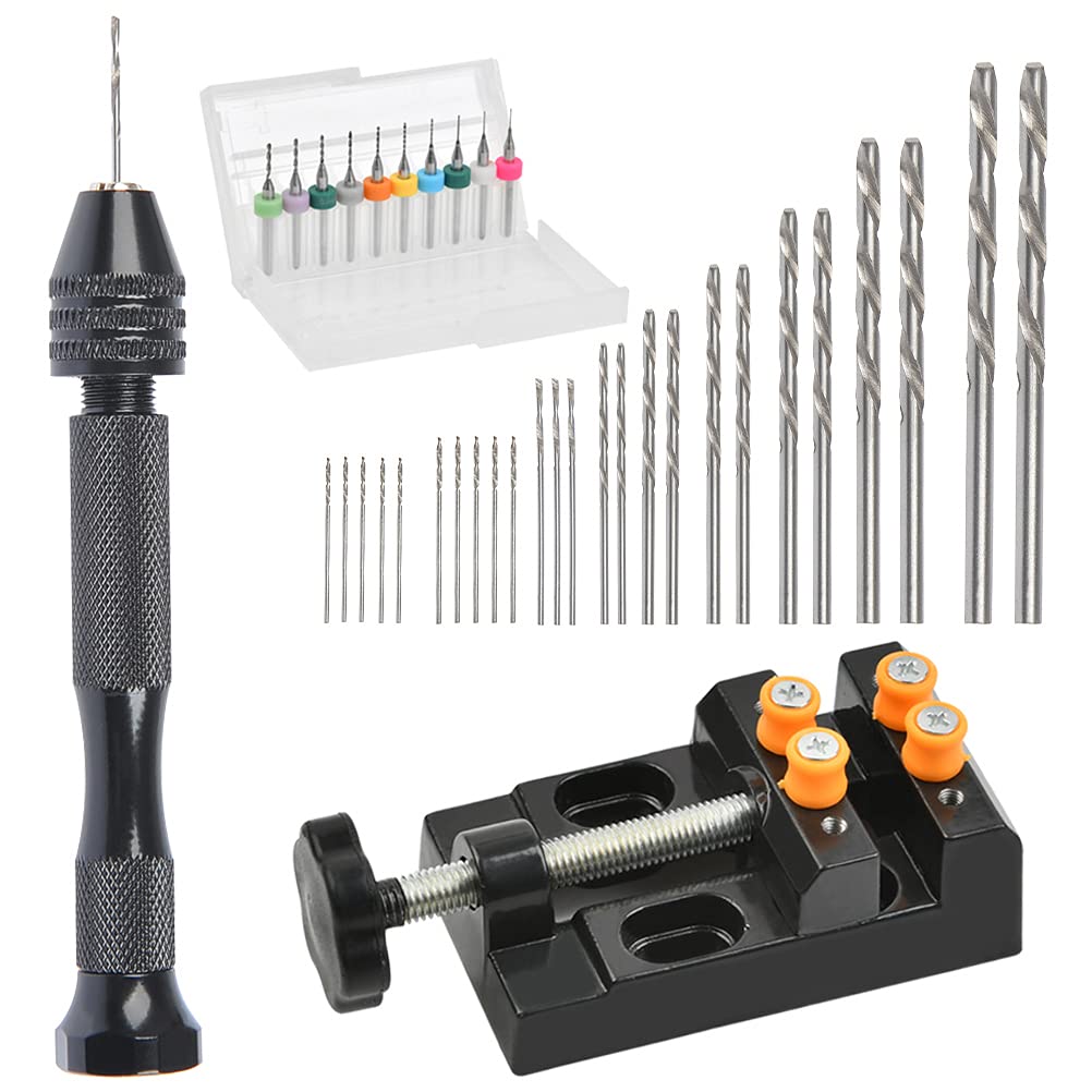 DODUOS Handbohrer Set mit 25 Stück Spiralbohrer Bits, 10 Stück PCB Mini Bohrer, 1 Stück Schraubstock