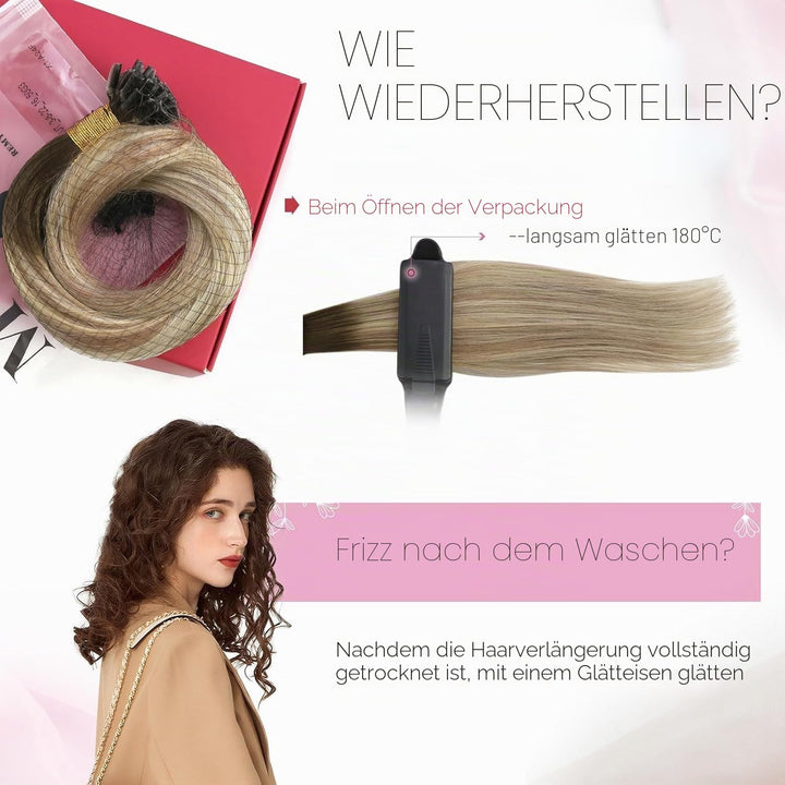 Moresoo Remy Echthaar Extensions Bondings Hot Fusion 45cm Haarverlängerung Echthaar Bondings Dunkelb