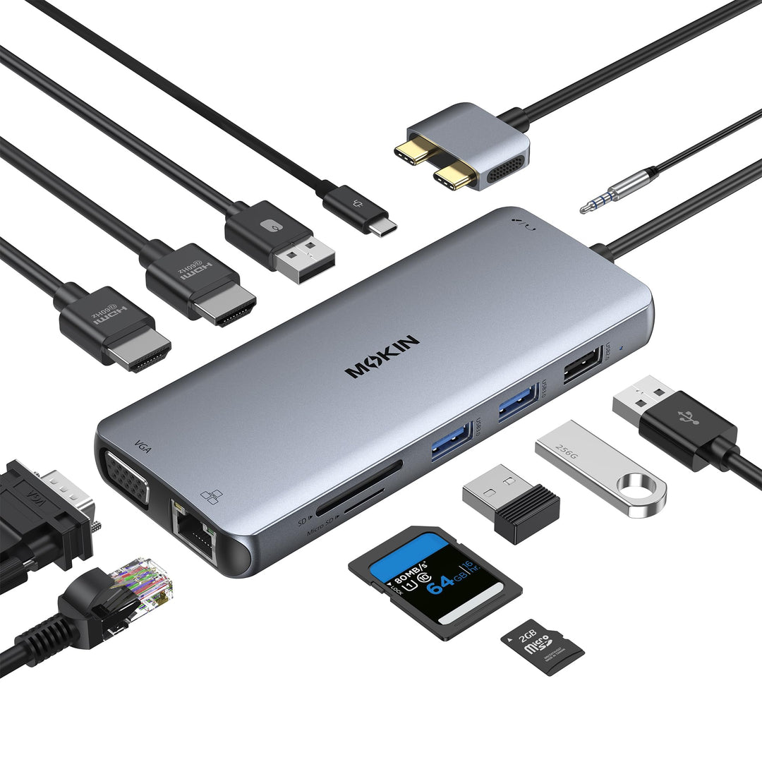 MacBook Docking Station Dual Monitor, MOKiN 12 in 2 Thunderbolt 3 USB C Adapter für MacBook Pro/Air
