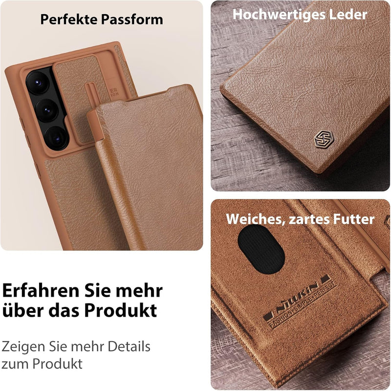 Nillkin Klappbar Hülle Kompatibel mit Samsung Galaxy S23 Ultra (6,8 Zoll), [Kameraschutz] PU Leder W