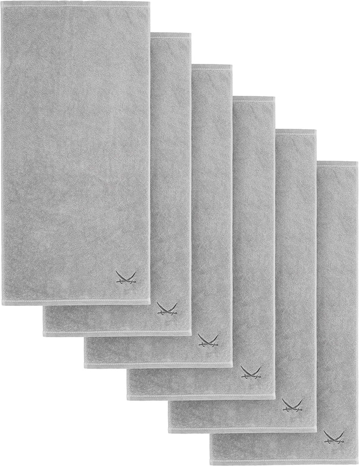 Sansibar Handtuch 6er Set mit gesticktem Säbel Logo Badtuch 100% Baumwolle 50x100 cm Silber 6er Set