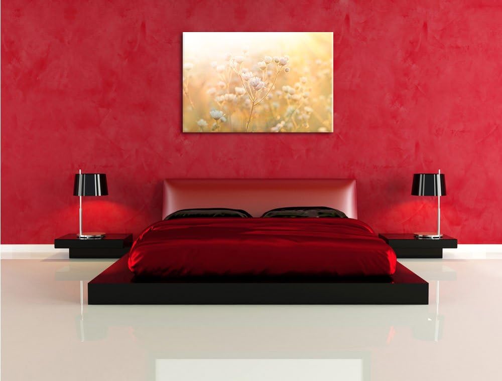 Romantische Blumenwiese, Format: 100x70 auf Leinwand, XXL riesige Bilder fertig gerahmt mit Keilrahm