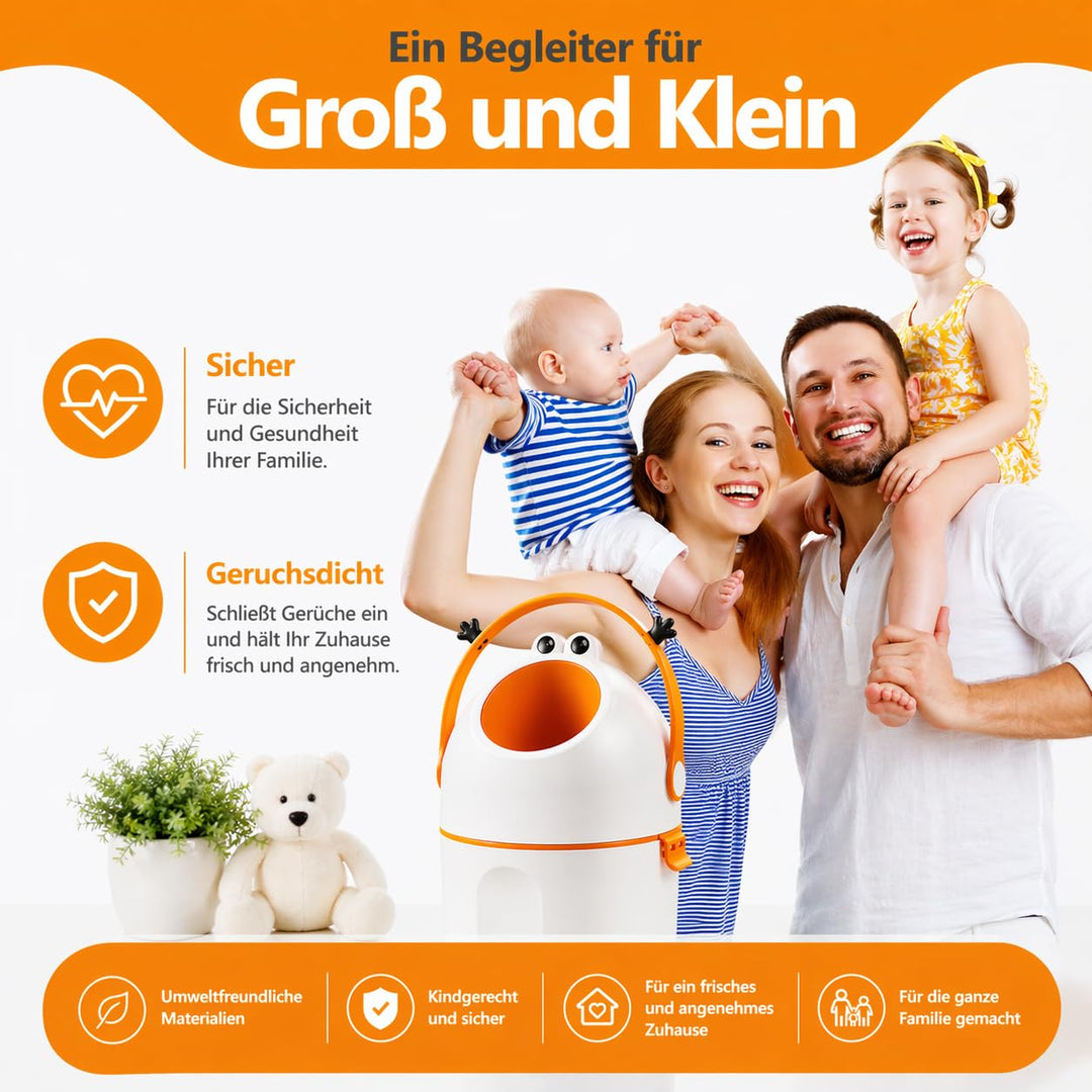 Windeleimer 15L mit Frosch-Design, Einhand-Bedienung durch Zugbügel, geruchsdicht durch Deckelmechan