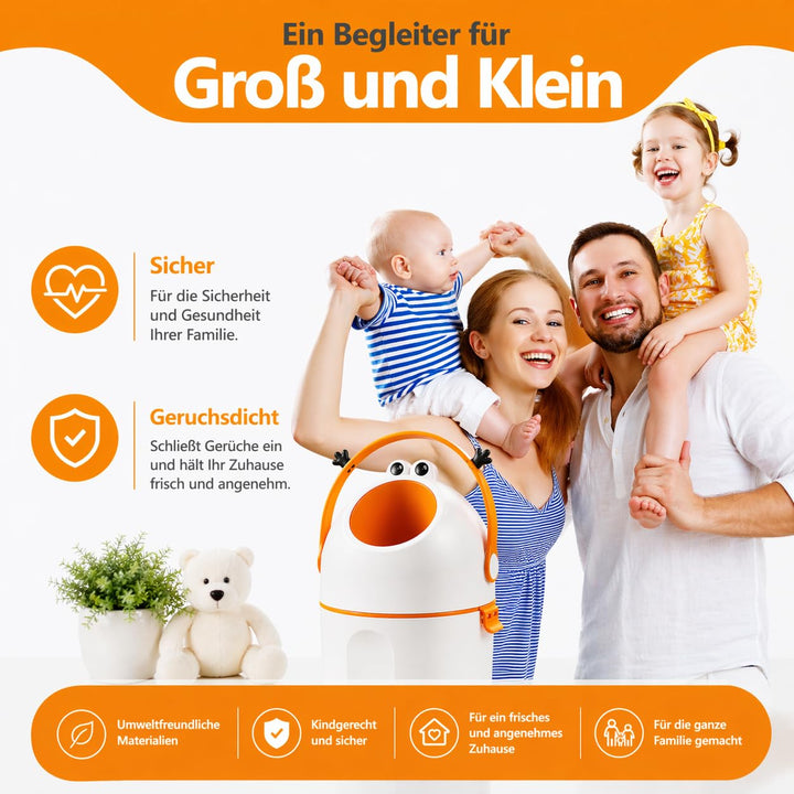 Windeleimer 15L mit Frosch-Design, Einhand-Bedienung durch Zugbügel, geruchsdicht durch Deckelmechan