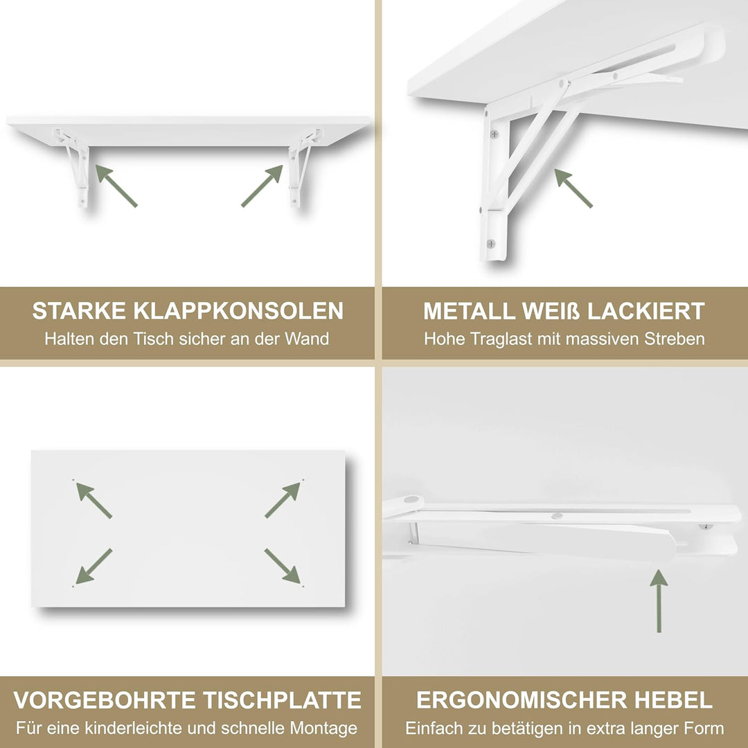 KDR Produktgestaltung Wandklapptisch Schreibtisch Tischplatte 80x40 cm in Weiss Klapptisch Esstisch