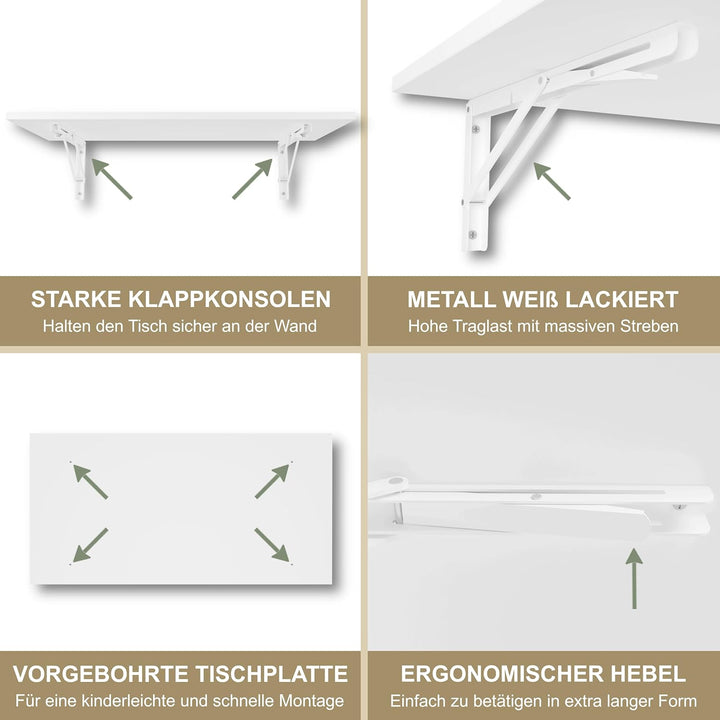 KDR Produktgestaltung Wandklapptisch Schreibtisch Tischplatte 80x40 cm in Weiss Klapptisch Esstisch