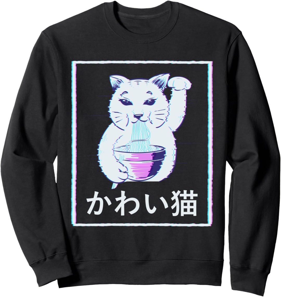 Maneki Neko Cat Japanische Ramen Vaporwave Aesthetic Sweatshirt