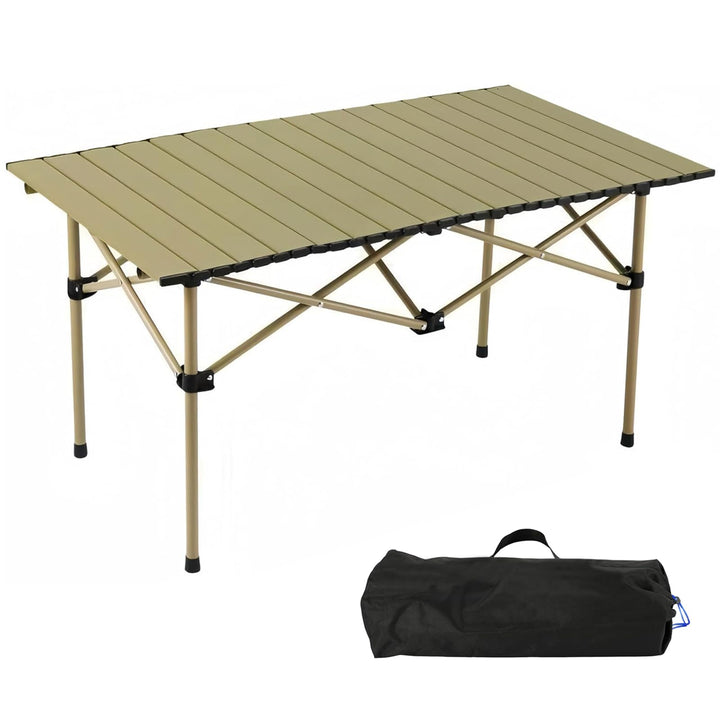 Campingtisch faltbar – Rolltisch mit aufrollbarer Tischplatte, tragbarer Klapptisch aus Stahl inkl.