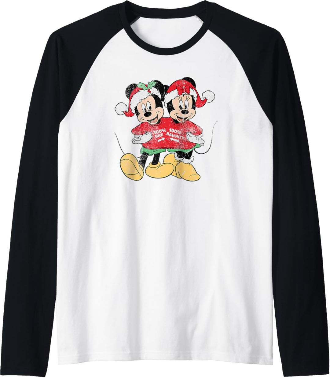 Disney Mickey Mouse and Minnie Christmas Naughty Nice Raglan
