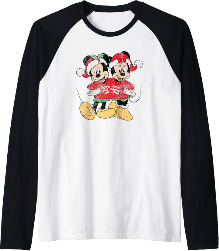 Disney Mickey Mouse and Minnie Christmas Naughty Nice Raglan