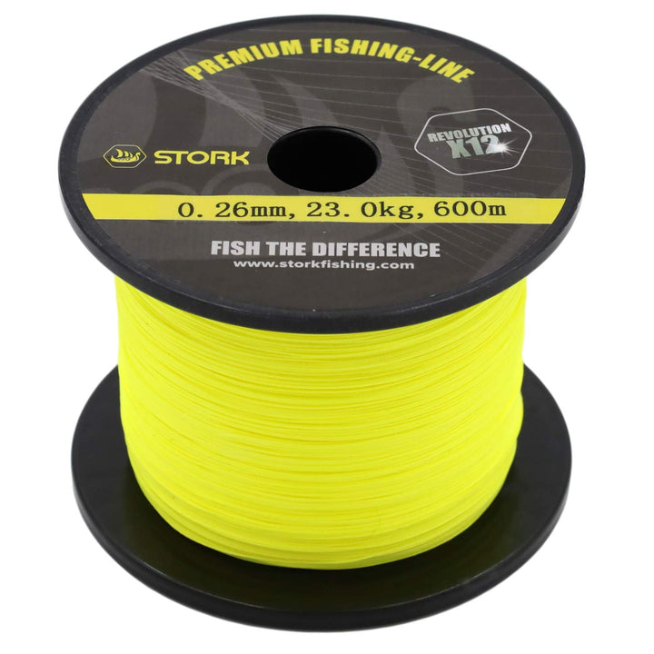 Stork Revolution, 12-Fach geflochtene Premium Angelschnur 600m Gelb 12.5 kg / 0.14 mm, Gelb 12.5 kg