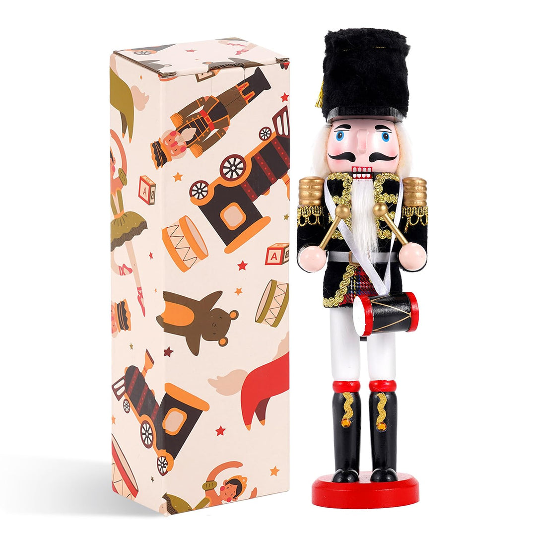 COMBIUBIU 30cm Nussknacker Figur-Schwarzer Trommler,Nussknacker Soldat Aus Hochwertigem Kiefernholz,
