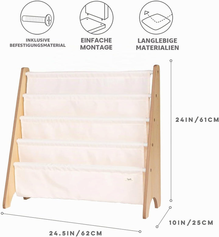 3 Sprouts Kinder Bücherregal aus Holz – Montessori Regal für Kinderzimmer - Creme, Creme