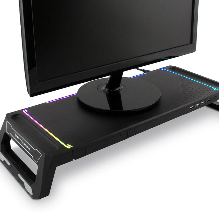SN06 Monitorständer für Gaming-Schreibtisch mit Aufbewahrungsschublade, Handyhalterung, 10 RGB-Beleu