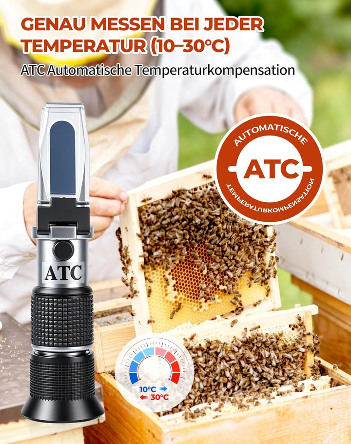 LAOYE 3IN1 Refraktometer Honig Wassergehalt 12-27% Brix 58–92% Baumé 38-43°Bé Imker Refraktometer Ho