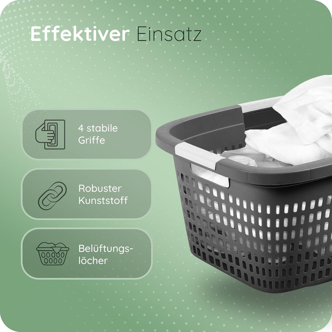 Novaliv Wäschekorb mit 4 Griffen 40L Anthrazit, Wäschebox Set Wäscheeimer Wäschebehälter für Bad Wäs