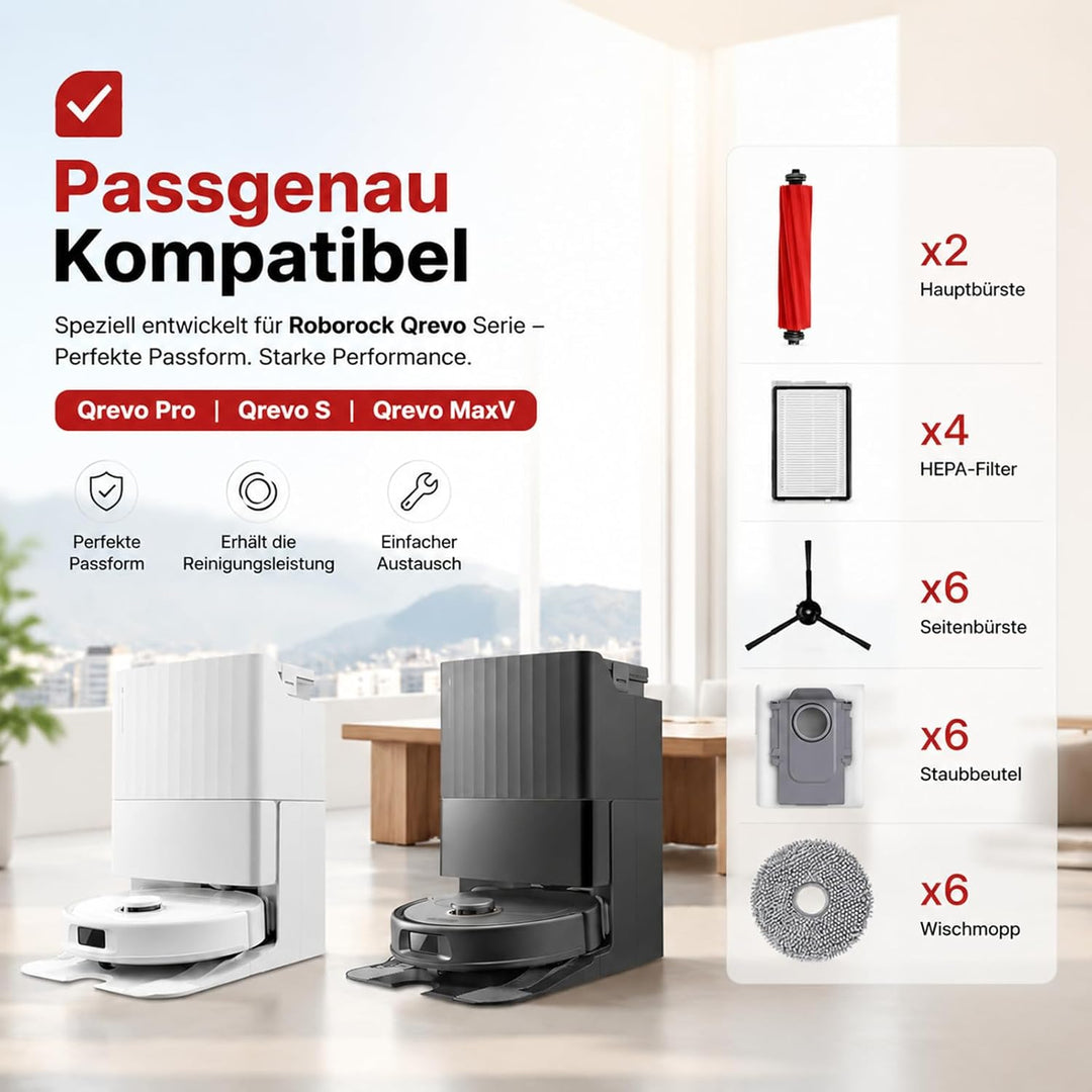 Loveco Zubehör Set für Kompatibel Roborock Qrevo S/QRevo MaxV/QRevo Pro RoboterStaubsauger, 2 Hauptb