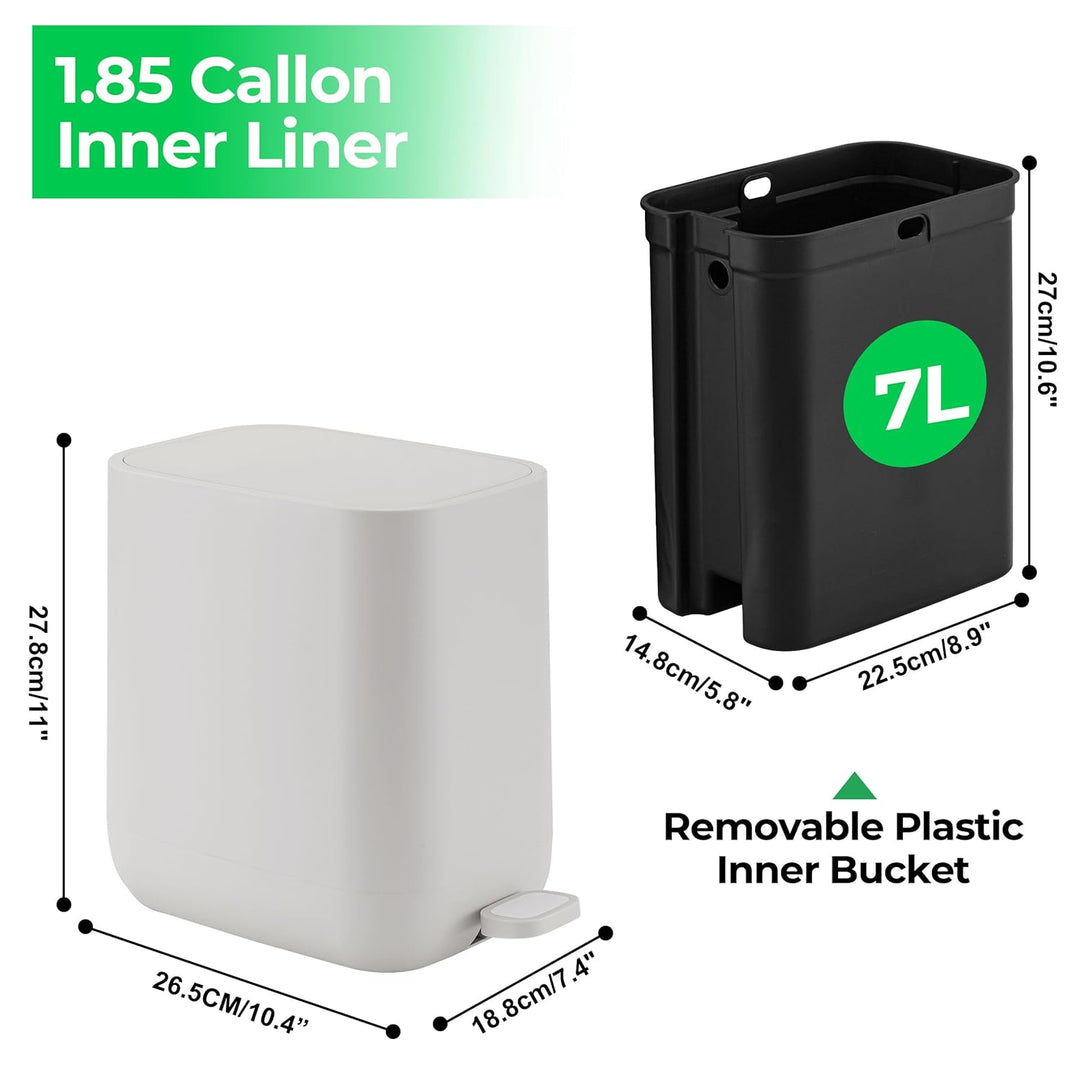 7 Liter Schlanker kleiner Küchen-Mülleimer mit Deckel Soft-Close-Staubeimer Trittpedal Mülleimer Zuh