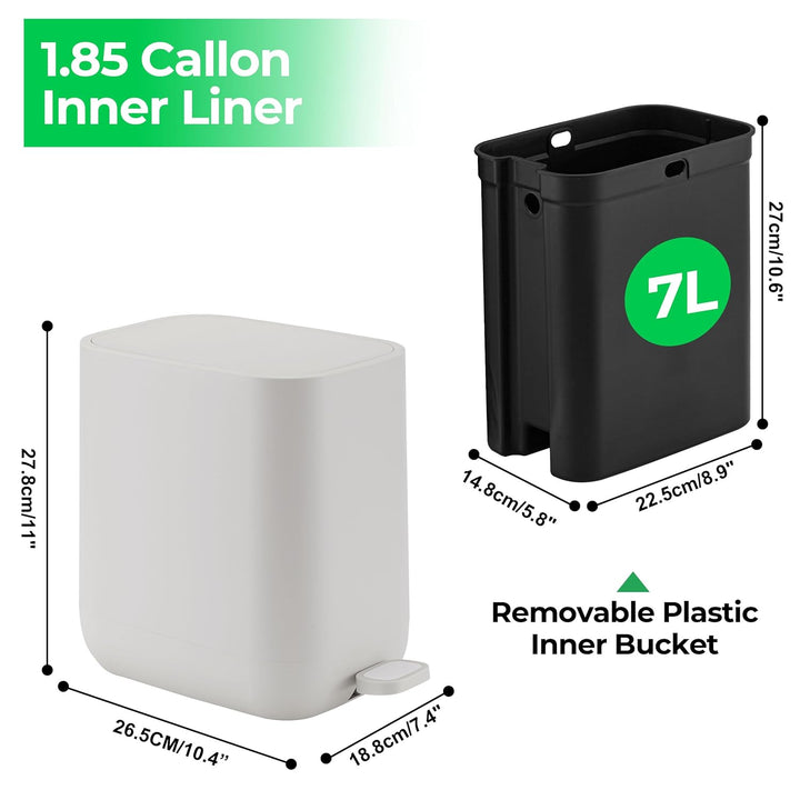 7 Liter Schlanker kleiner Küchen-Mülleimer mit Deckel Soft-Close-Staubeimer Trittpedal Mülleimer Zuh
