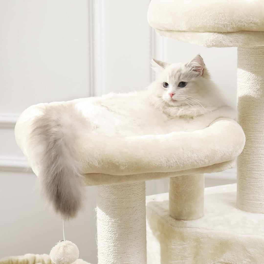 MSmask Kratzbaum gross XXL, Katzenbaum für Katzen stabil mit Sisalsäulen, 2 Aussichtsplattformen Bei