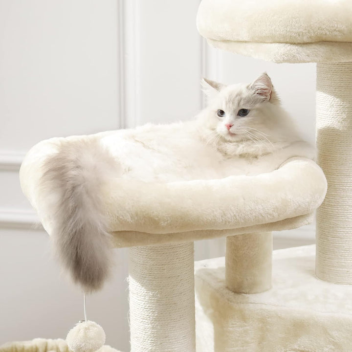 MSmask Kratzbaum gross XXL, Katzenbaum für Katzen stabil mit Sisalsäulen, 2 Aussichtsplattformen Bei